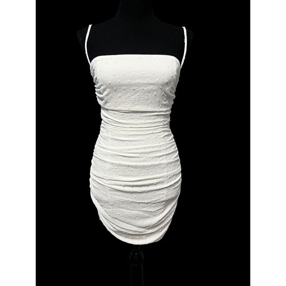 Rumer WHITE Delilah Clip Dot Ruched Stretch Mini Dress Beach Resort Travel - Picture 1 of 9